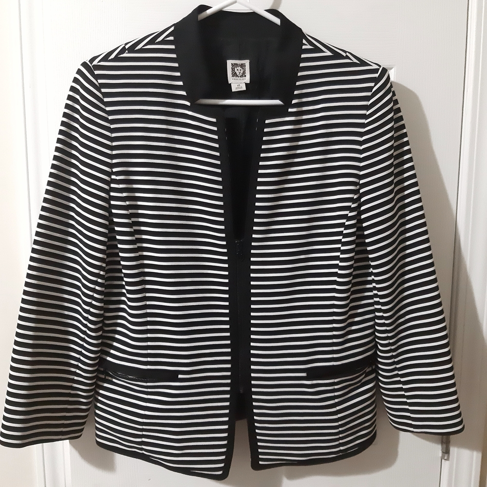 Women's Black and White Striped Jacket ANNE KLEIN